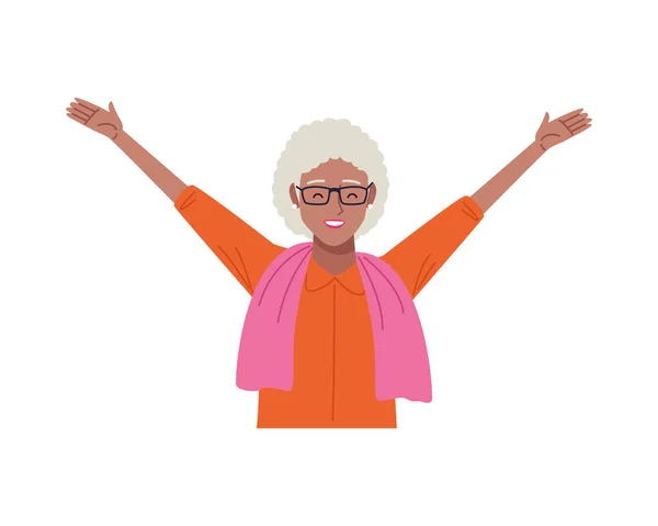 Happy afro old woman celebrating character — Stock Vector