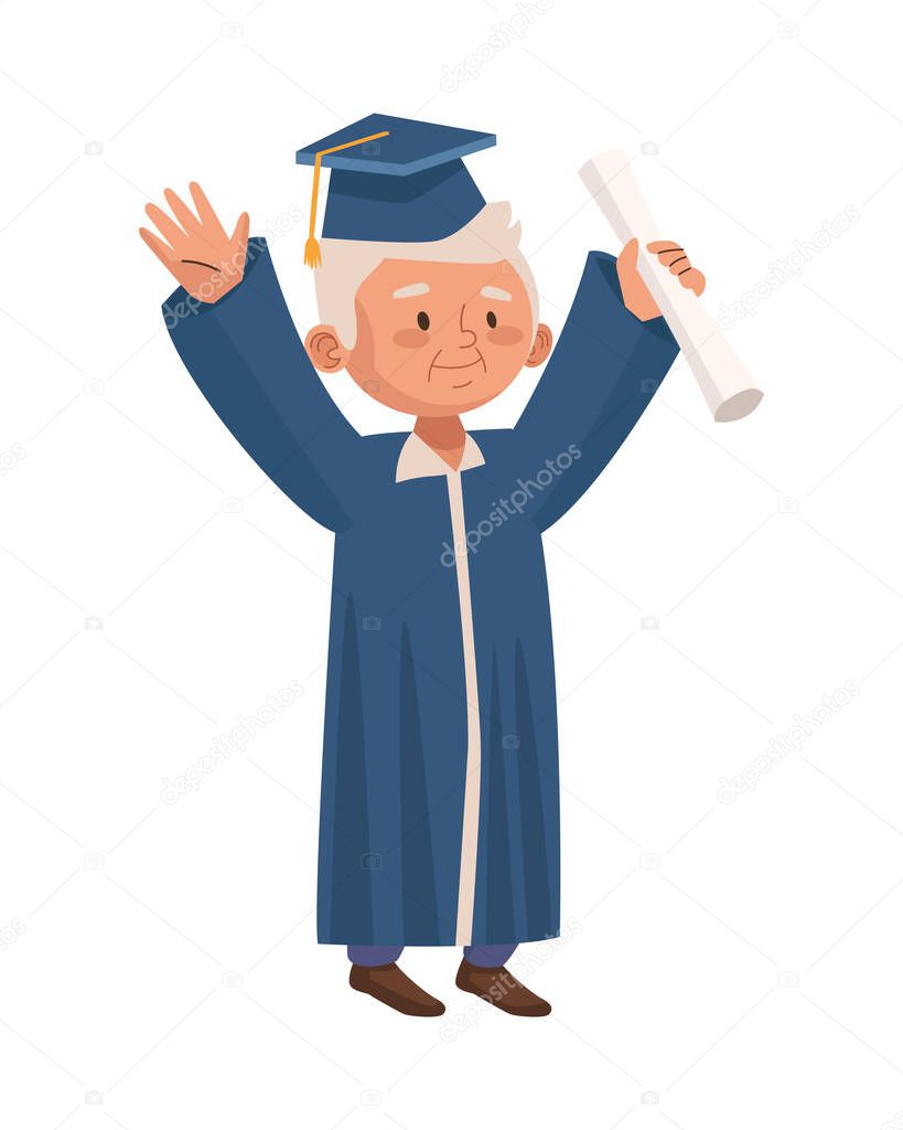 old man eldery with graduation uniform character