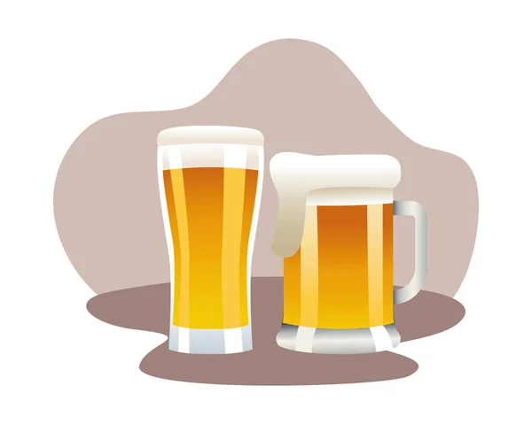 啤酒瓶和玻璃杯隔离图标 — 图库矢量图片