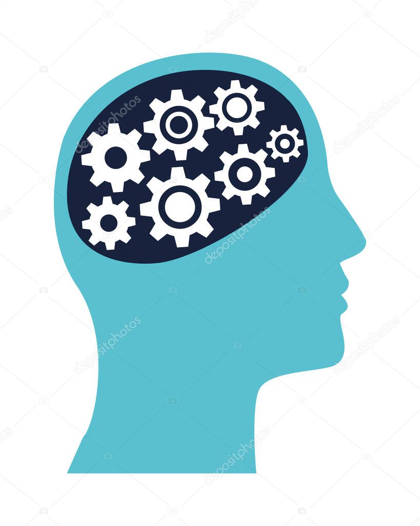 profile human with gears mental health care icon