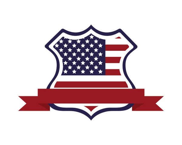 Verenigde Staten van Amerika vlag in schild en lint — Stockvector
