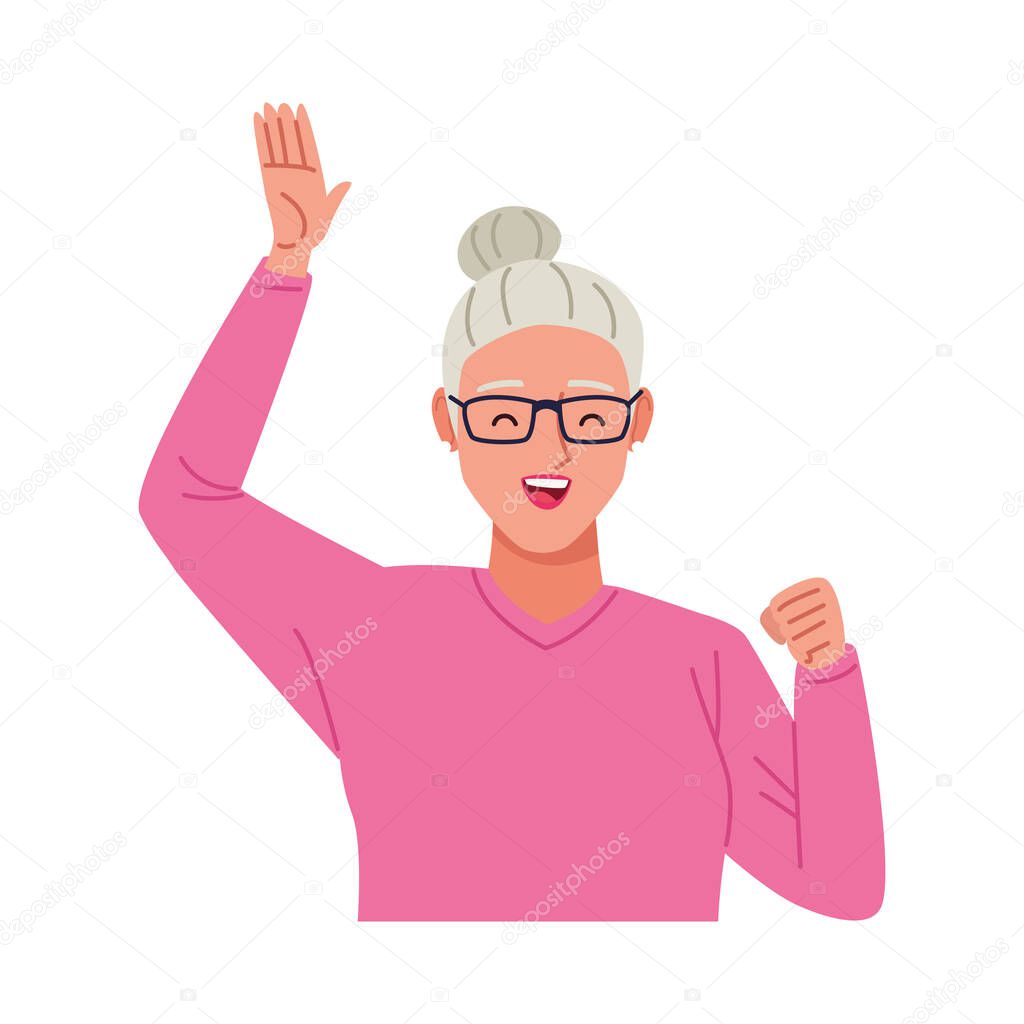 happy old woman celebrating character