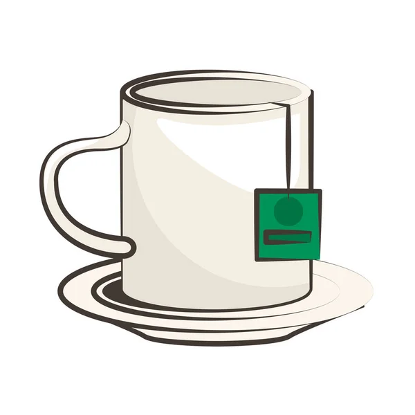 Tea mug drink in dish icon — Stock Vector