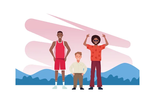 Afro y baloncesto jugadores hombres con shortman personajes perfectamente imperfectos — Vector de stock