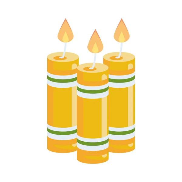 Hinduistické náboženské svíčky žluté ikony — Stockový vektor