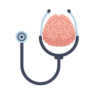 Steteskop akıl sağlığı ikonu olan insan beyni.
