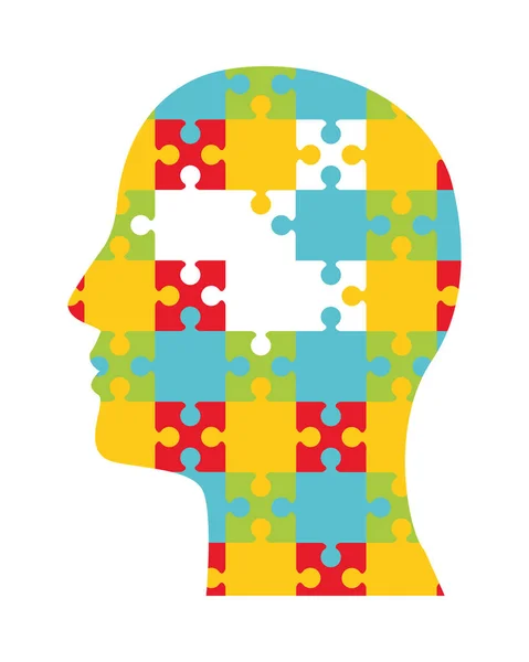 Perfil de quebra-cabeça ícone de cuidados de saúde mental humana — Vetor de Stock