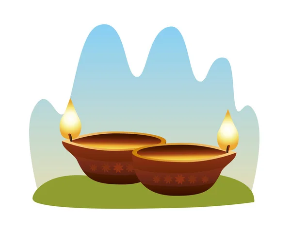 Ινδουιστικά κεριά θρησκεία ξύλινες εικόνες — Διανυσματικό Αρχείο