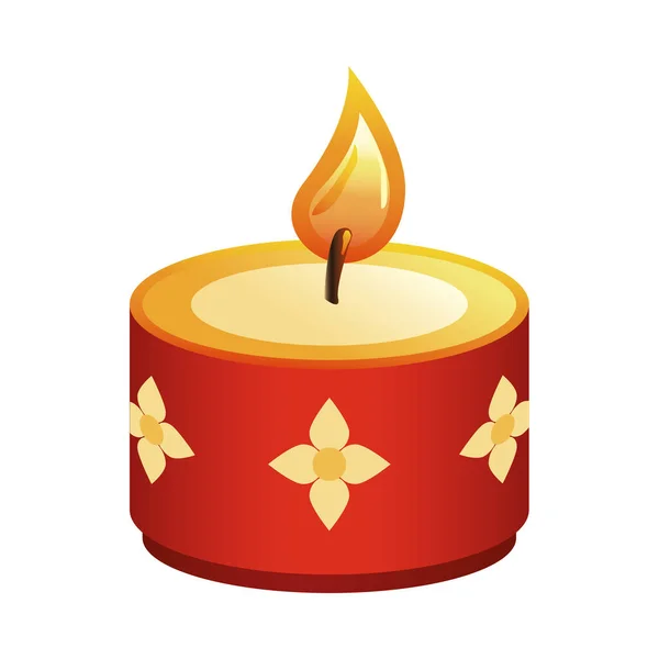 Religión hindú vela roja con flores doradas — Vector de stock