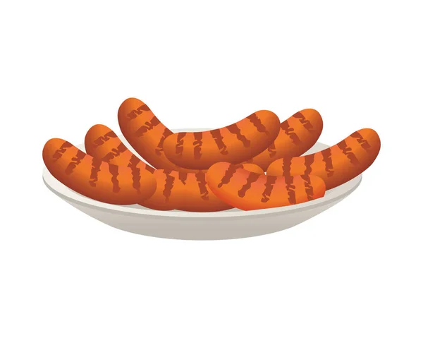 Délicieuses saucisses nourriture dans le plat — Image vectorielle