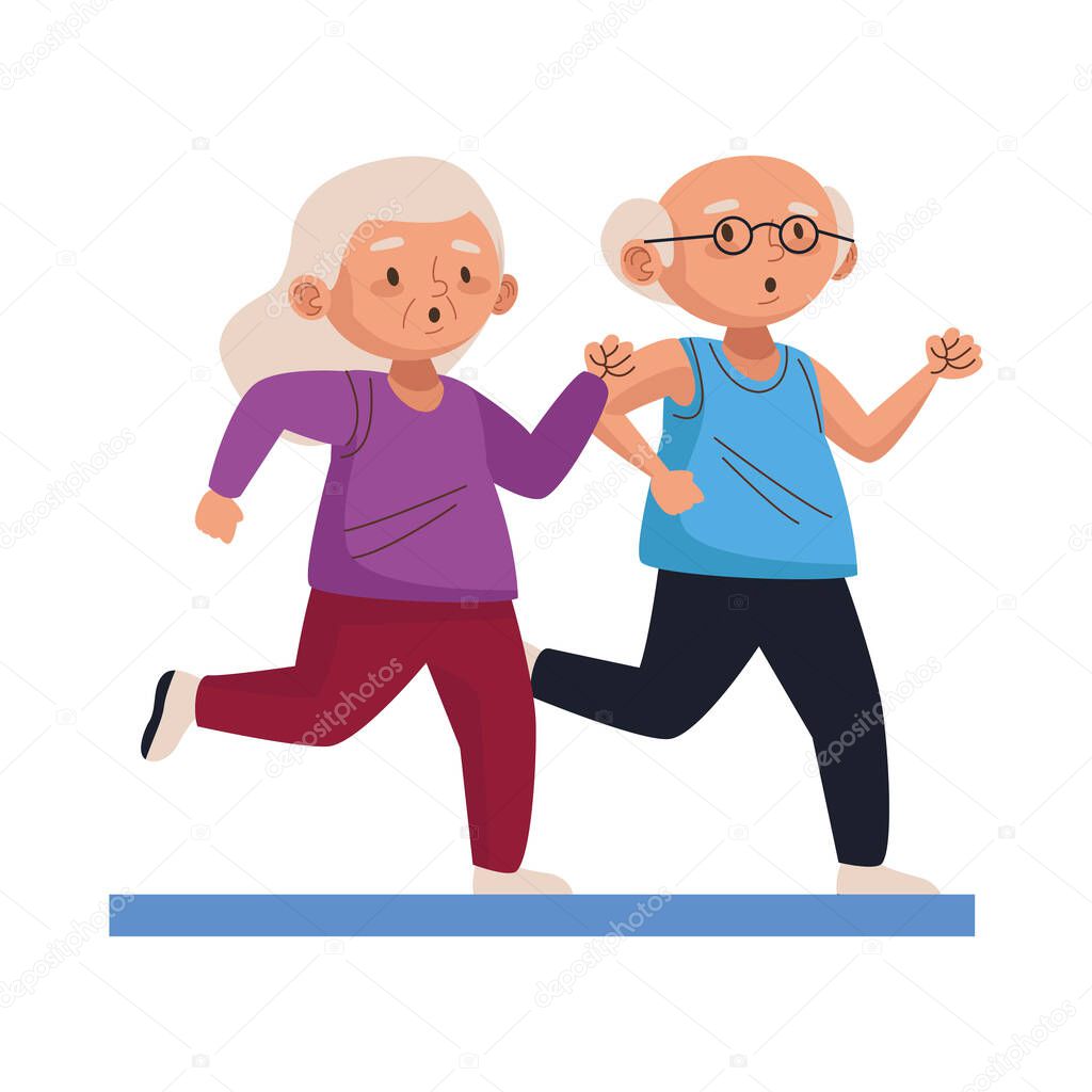 old persons couple running characters