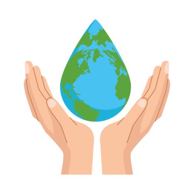 Eller su damlası şeklindeki Dünya gezegenini kaldırıyor