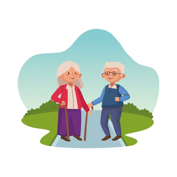 Personnes âgées couple avec cannes personnages — Image vectorielle
