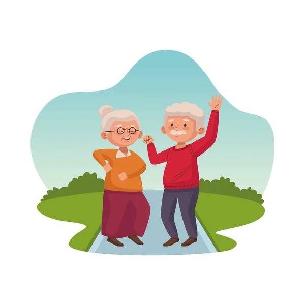 Ηλικιωμένοι ζευγάρι χαρακτήρες που χορεύουν — Διανυσματικό Αρχείο