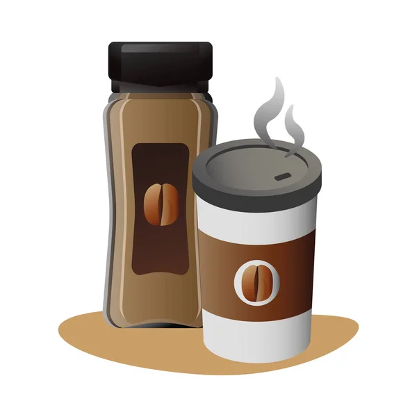 用塑料容器和产品瓶盛放美味咖啡 — 图库矢量图片