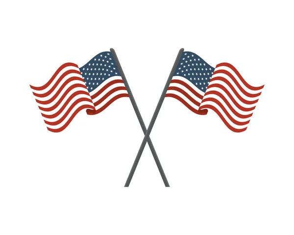 Estados unidos de América banderas en polos cruzados — Vector de stock