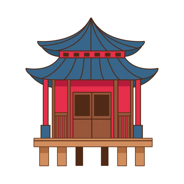 Chinese house building wooden icon — Stock Vector