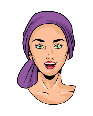 Başörtüsü takan genç ve güzel bir kadın, pop müzik tarzı.