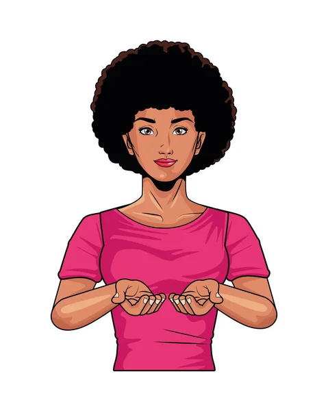 Afro nő csinál mell önvizsgálat pop art stílus — Stock Vector