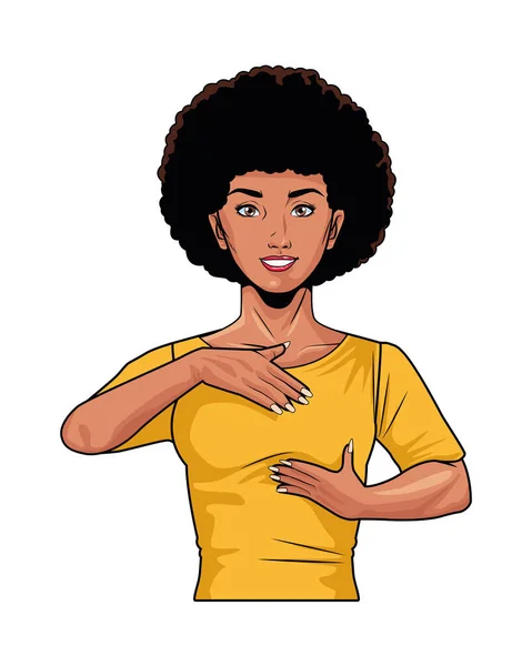 Afro vrouw doen borst zelf examen pop kunst stijl — Stockvector