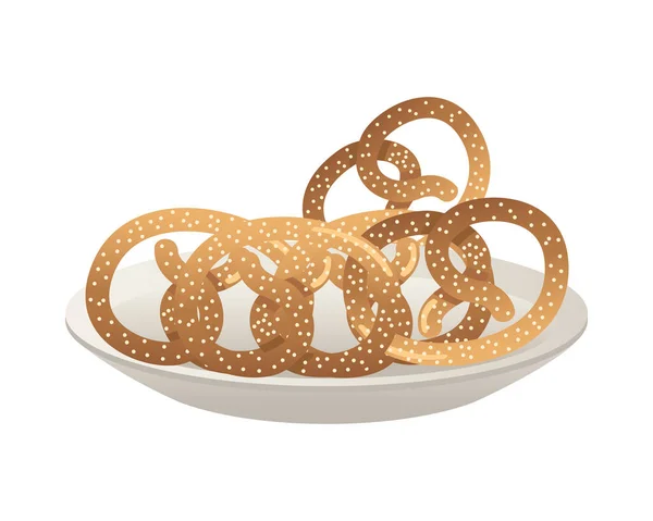 Plato con pretzels pastelería comida — Archivo Imágenes Vectoriales