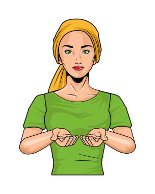 Kadın göğüs muayenesi yapıyor. Başörtüsü takıyor. Popüler sanat tarzı.