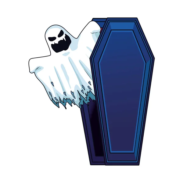 Halloween-Geist schwebt in Sargfigur-Ikone — Stockvektor