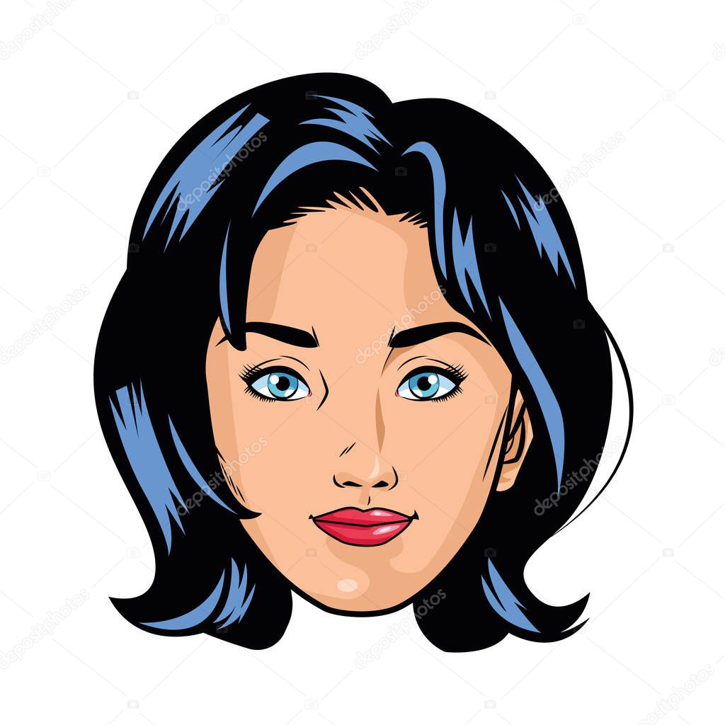 cute young woman head pop art style