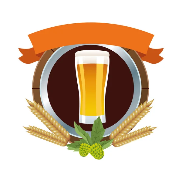Bière verre boisson avec des pointes d'orge emblème — Image vectorielle