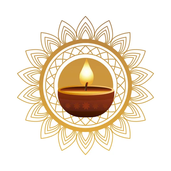 Vela religiosa hindú de madera en mandala dorado — Vector de stock