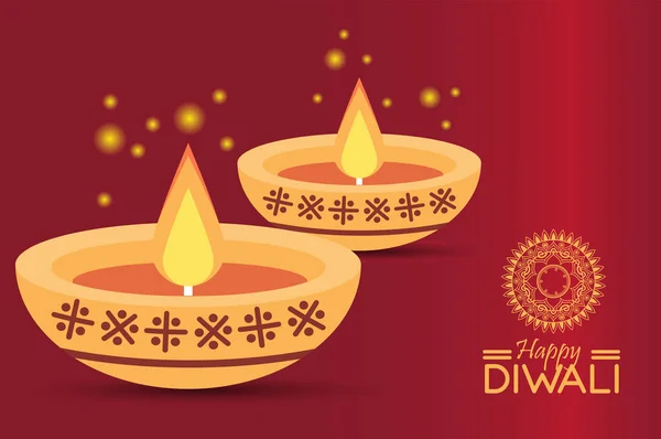 Fröhliche Diwali-Feier mit zwei Kerzen — Stockvektor