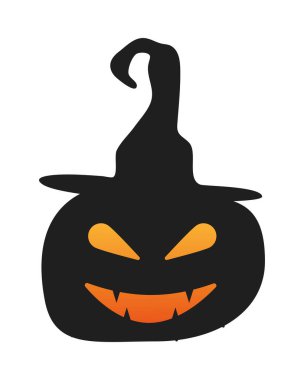 Cadılar bayramı balkabağı yüzlü fener cadı şapkası takıyor