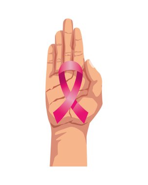 Pembe kurdele göğüs kanserli el.