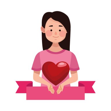 Genç kadın, kalp kaldıran karakter.