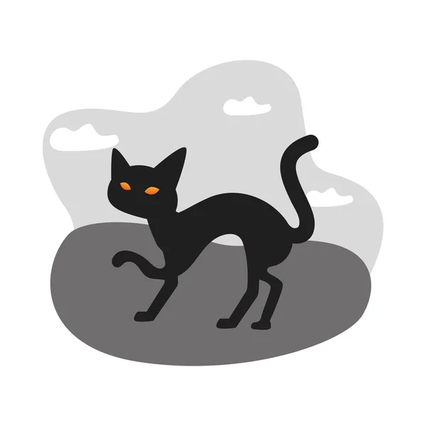 Halloween cat black distrivent style icon — 스톡 벡터