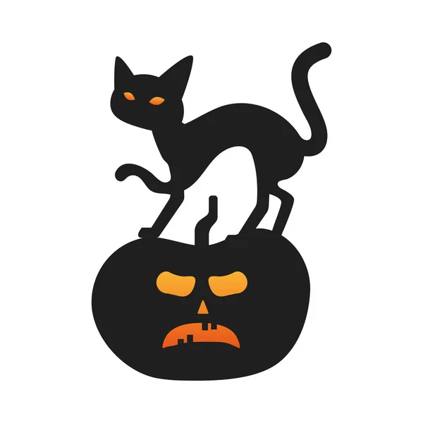Halloween dýně tvář s černou kočkou — Stockový vektor