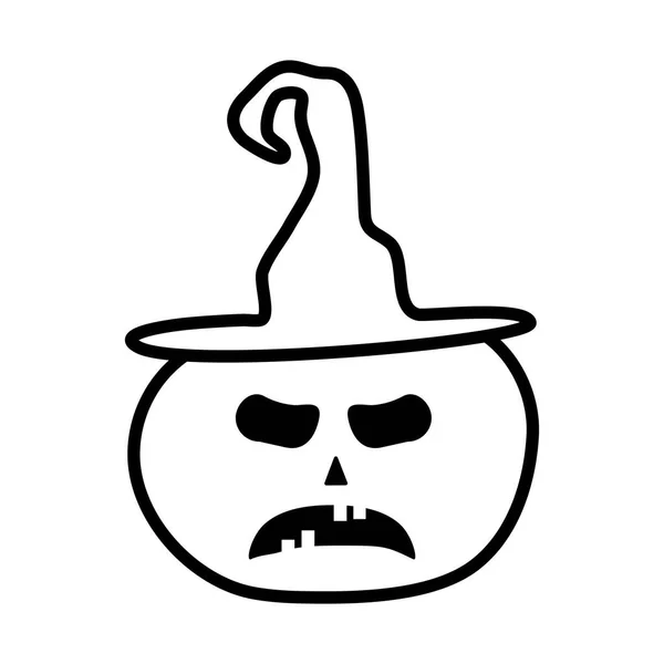 Halloween visage de citrouille avec chapeau de sorcière — Image vectorielle