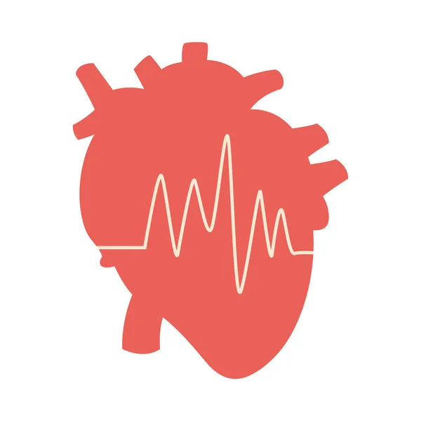 Coração cardio órgão com linha de batimentos cardíacos — Vetor de Stock
