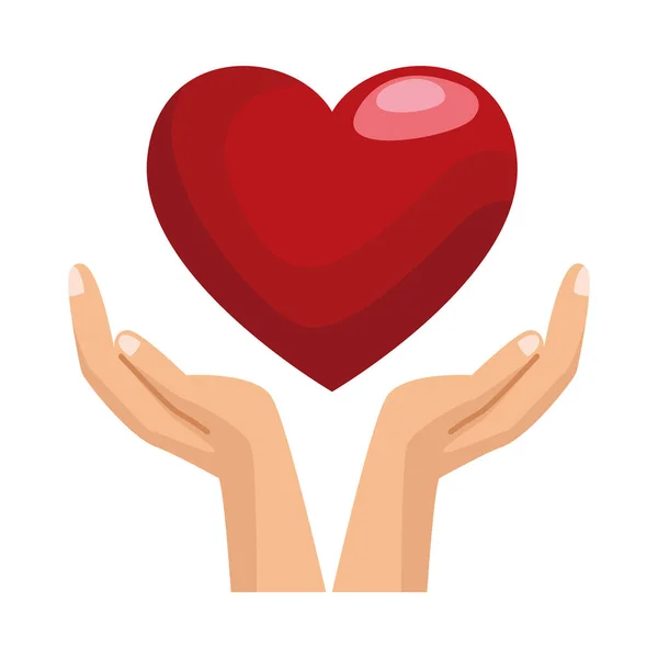 Manos elevación corazón amor símbolo aislado icono — Vector de stock