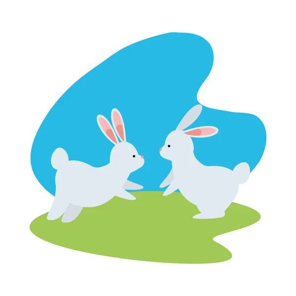 Niedliche Kaninchen Tiere in der Camp-Szene — Stockvektor