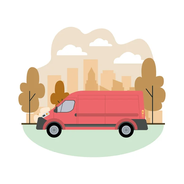 Красный фургон транспортного средства изолированный значок — стоковый вектор