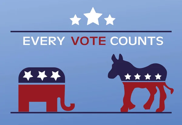 Etats-Unis affiche du jour des élections avec drapeau en âne et éléphant — Image vectorielle
