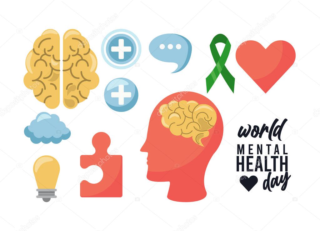 world mental health day campaign with set icons