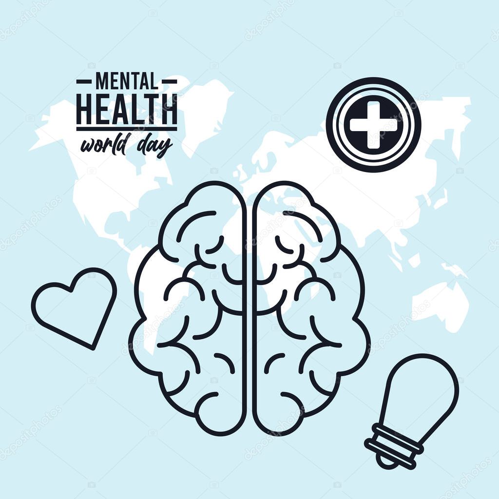 world mental health day campaign with set icons around in earth planet