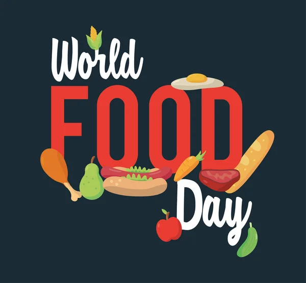 Cartel de letras del día mundial de la comida con fondo azul — Vector de stock