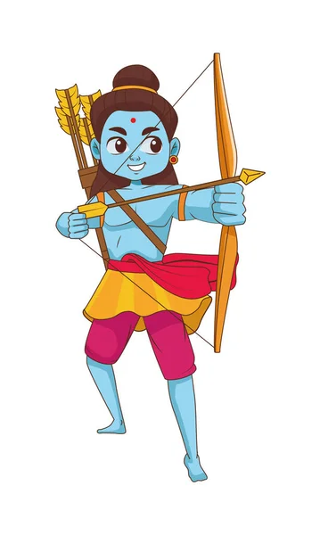 Синій бог Рама стрільба з лука індуїстська релігія значок — стоковий вектор