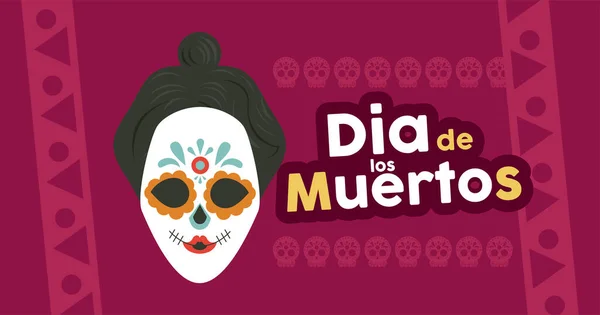 Dia de los muertos poster with katrina skull and lettering — Stock Vector