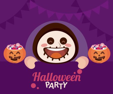 İskelet ve balkabağında şekerlerle Cadılar Bayramı partiniz kutlu olsun.