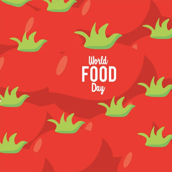 Cartel de letras del día mundial de la comida con patrón de tomates — Vector de stock