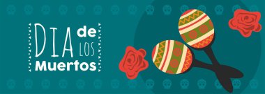 Marakas ve çiçeklerle dolu bir poster.